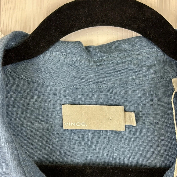 NWT Vince men’s blue short sleeve linen button down shirt sz xl - Picture 3 of 7